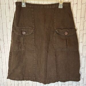 FLAX Linen Natural Brown Skirt Pockets Elastic Waist Womens Small Coastal